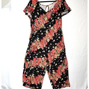 24/7 Maurices Romper Womens Size 2XL Floral Coral & Black Vacation Wear